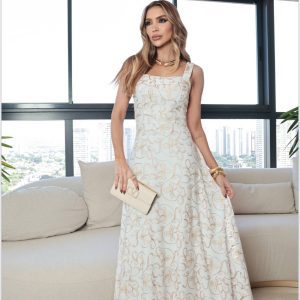 Vestido Midi Elegante Floral Off White