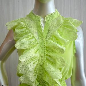 Blusa Verde Lima com Renda e Babados
