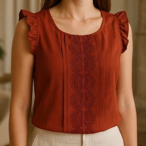 Blusa Terracota com Renda Frontal